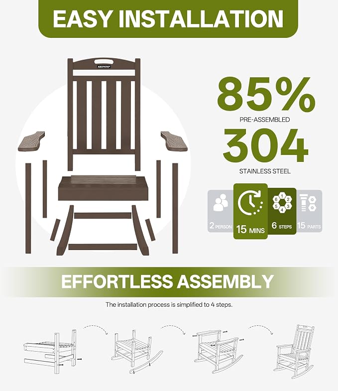 Outdoor Adirondack Rocking Chairs All-Weather HDPE Patio Rocker Chair - Image 7