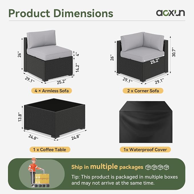 Aoxun 7 Piece Patio Furniture Set, Wicker Rattan Patio Sectional Sofa, Outdoor - Image 4