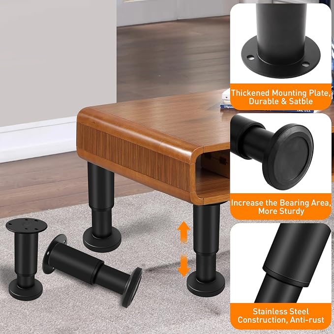 4 Pcs Adjustable Height Furniture Support Legs 10-17 inch, Metal Adjustable - Image 4