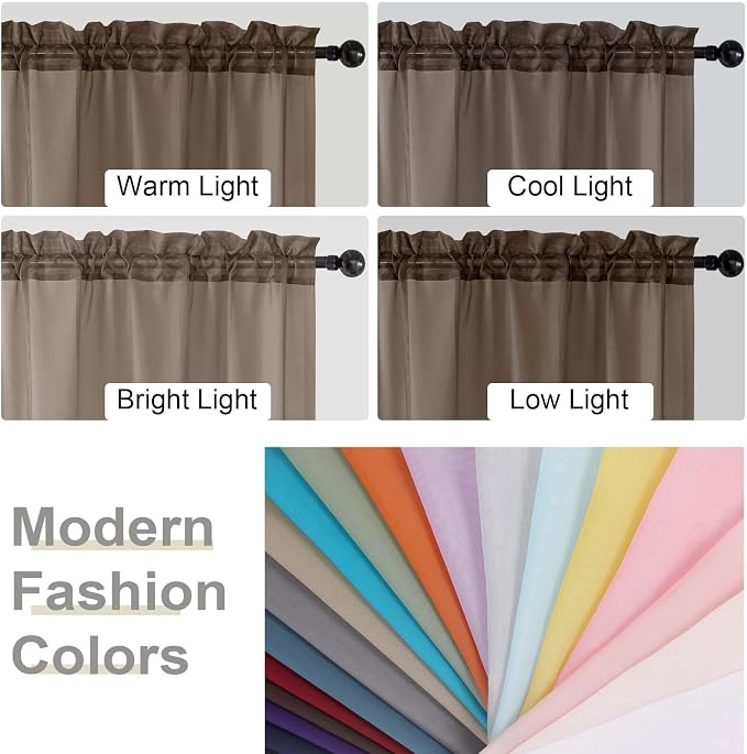Chocolate Sheer Curtain for Bedroom Living Room 78 Inches Long 2 Panels Set - Image 7