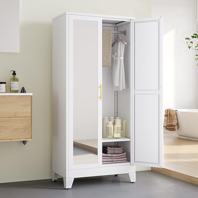 71" Metal Armoire Wardrobe Closet, Steel Clothing Storage Cabinet - Image 6