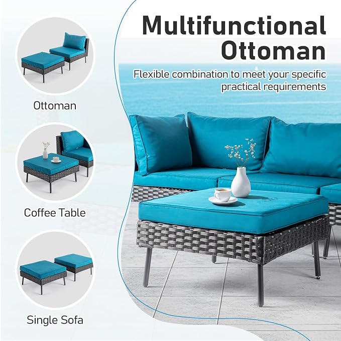 VINGLI 6-Piece Patio Furniture Set, All-Weather Wicker Outdoor Sectional Sofa - Image 4