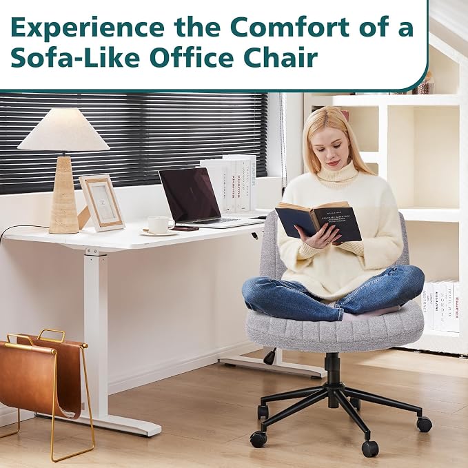 OLIXIS Criss Cross Chair with Wheels Wide Cross Legged Office Desk Vanity Chair - Image 3