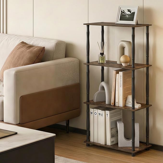 Furinno Turn-N-Tube Storage Shelves, 4-Tier Open Frame Book Shelf, Standing - Image 2