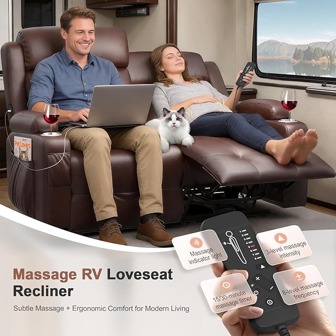 Reclining Loveseat, 55.1" RV PU Leather Wall Hugger Recliner Love Seats Sofa - Image 3