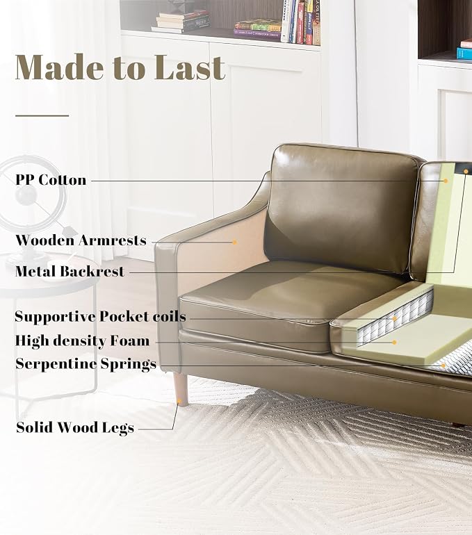 Kingfun Living Room Furniture Sets, 3 Seater Couch and 2 Armchair, Mid Century - Image 3
