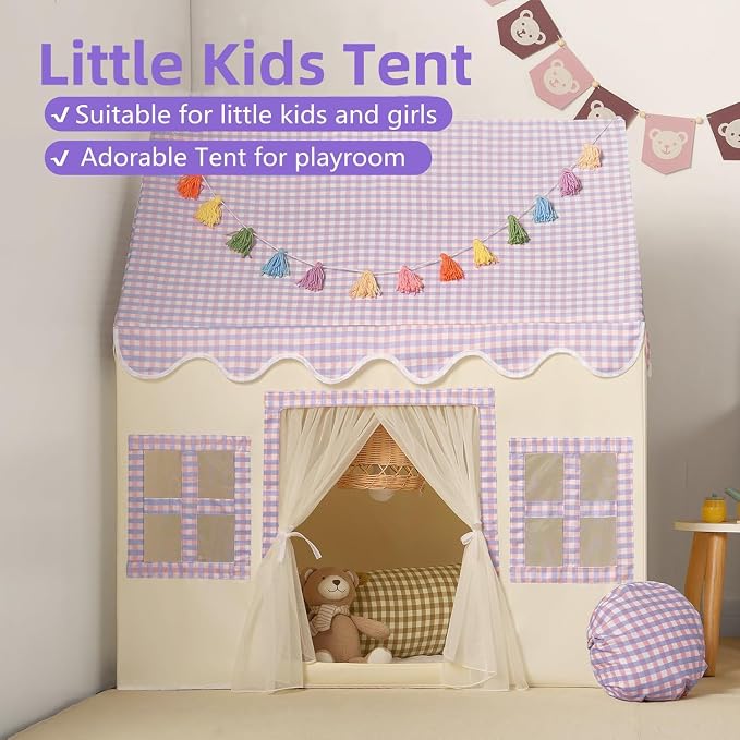 Kids Play Tent Indoor: Mat, Tassel Garland, Star Lights - Image 5
