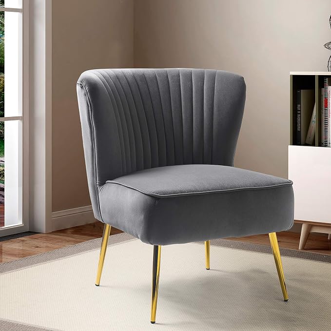 HULALA HOME Velvet Accent Chair, Modern Upholstered Cute Side Chair by HULALAHOME