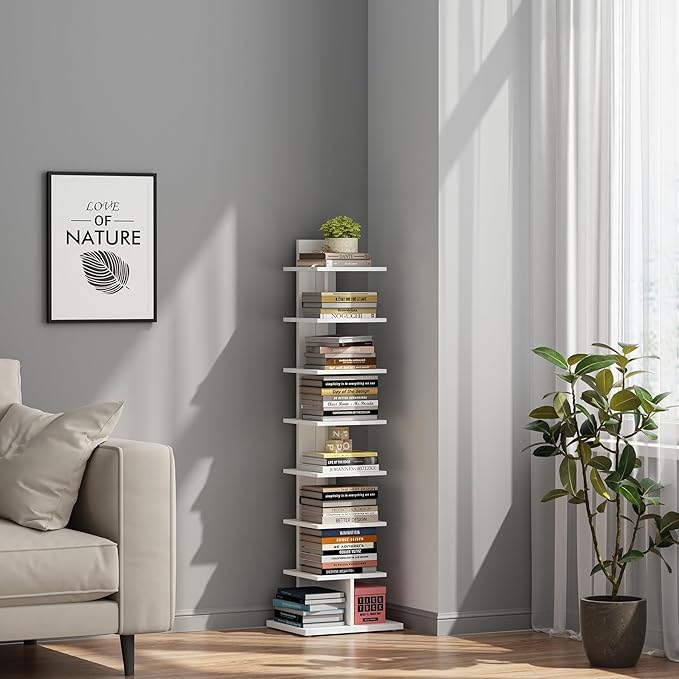 TUTOTAK Narrow Bookshelf, 8-Tier Bookcase, Spine Book Shelf - Image 6
