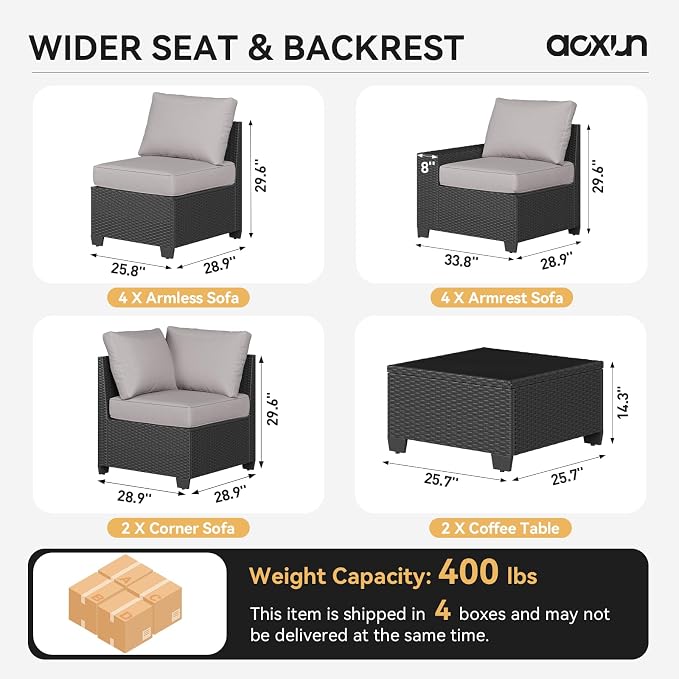 Aoxun Patio Furniture Set, Widen Armrests Wicker Outdoor Sectional - Image 6