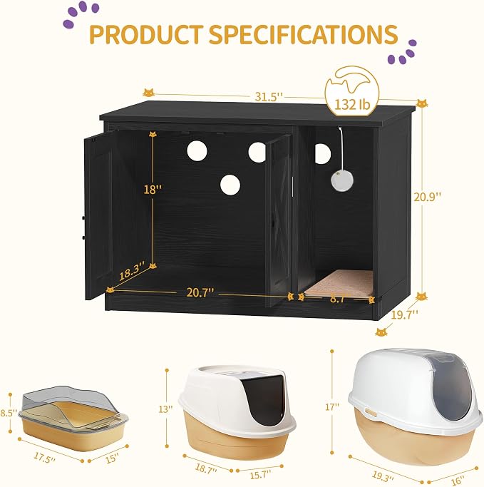 Hzuaneri Cat Litter Box Enclosure, Hidden Litter Box Cabinet Furniture - Image 7