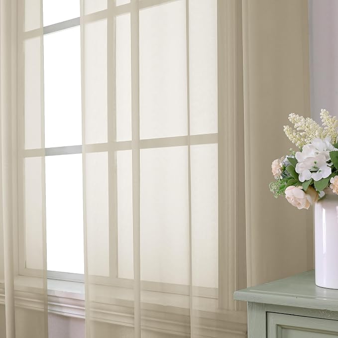 Aiyufeng Taupe Sheer Curtains 63 Inches Long 2 Panels Set, Semi Transparent - Image 2