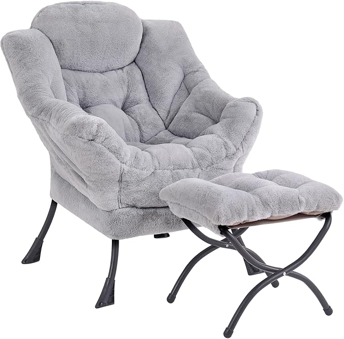 MBOOYOME Lazy Chair with Folding Ottoman, Modern Accent Armchair with Armrests by MBOOYOME