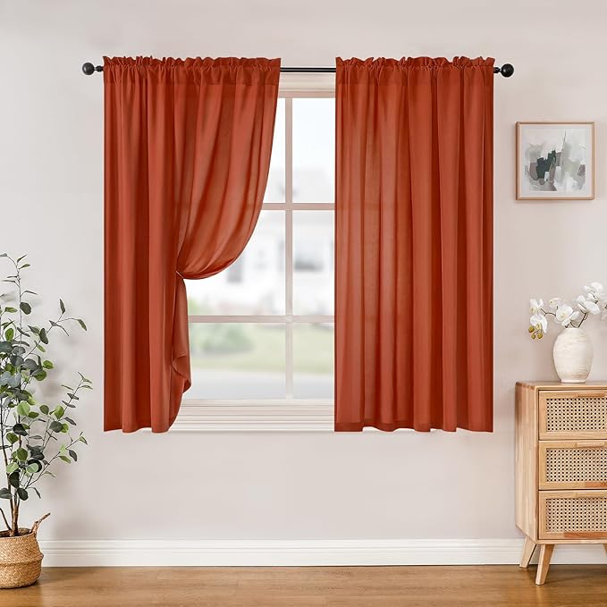 HOMEIDEAS Non-See-Through Fall Burnt Orange Privacy Sheer Curtains, 52 X 45 by HOMEIDEAS