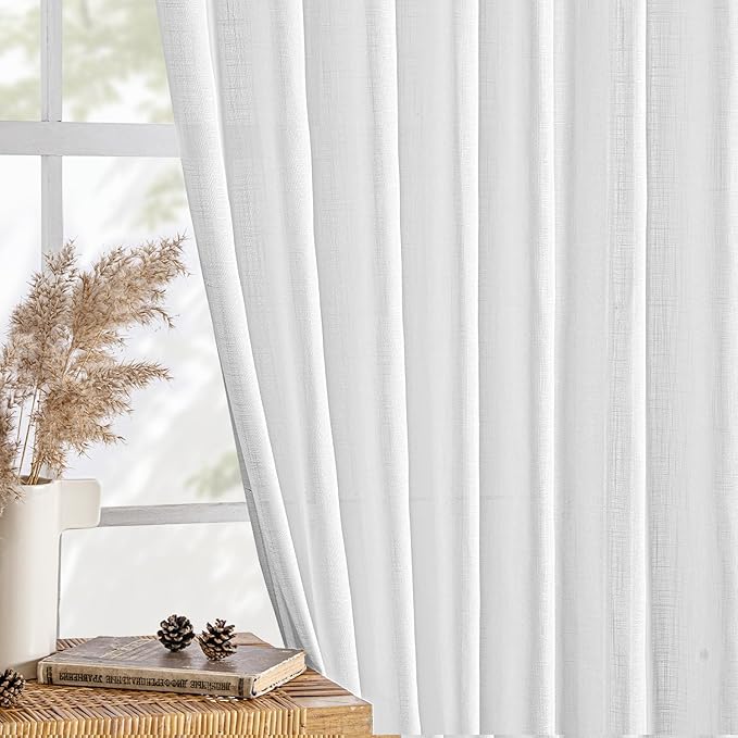 MIULEE White Linen Curtains 120 Inches Long 2 Panels - Image 4