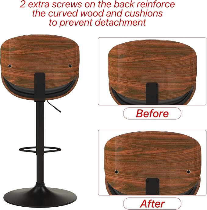 KCC Bar Stools Set of 4, Swivel Adjustable Height Barstools, PU Leather - Image 8