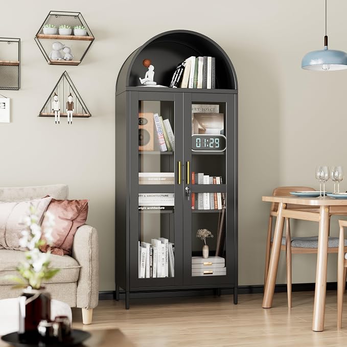 73" Black Metal Arched Display Cabinet by JAORD