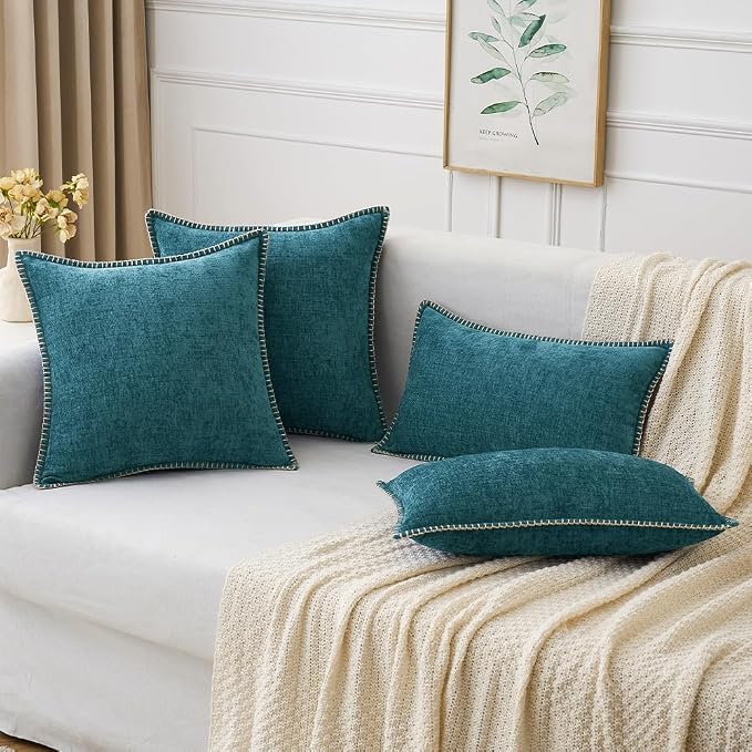 MIULEE Pack of 2 Couch Throw Pillow Covers 18x18 Inch Dark Teal Farmhouse - Image 5