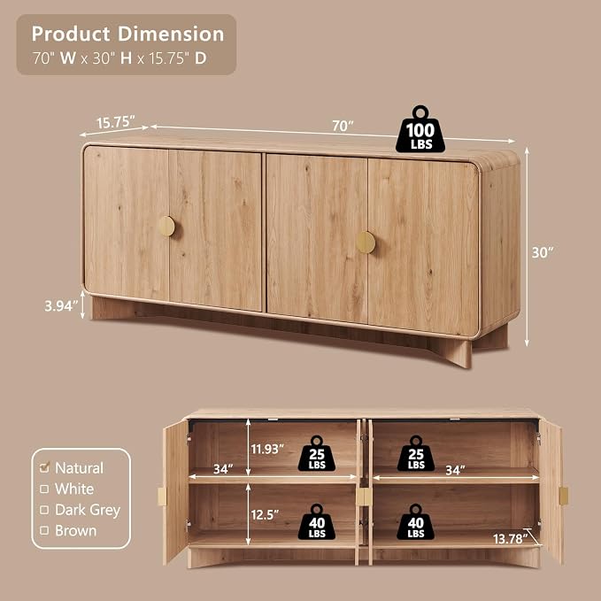 IFGET 70" Modern TV Stand for TVs Up to 80 inches, TV Console - Image 2