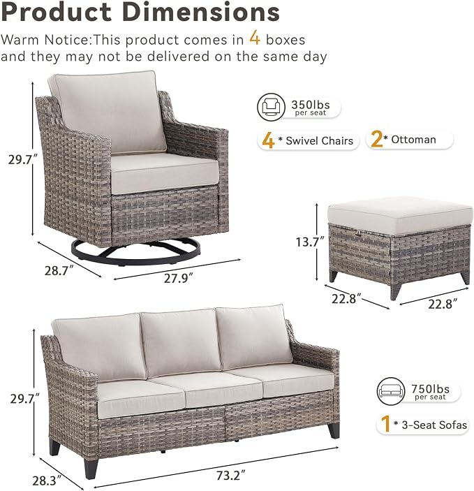 Outdoor Patio Furniture Set-7 Pieces All-Weather Wicker Outdoor Furniture - Image 8