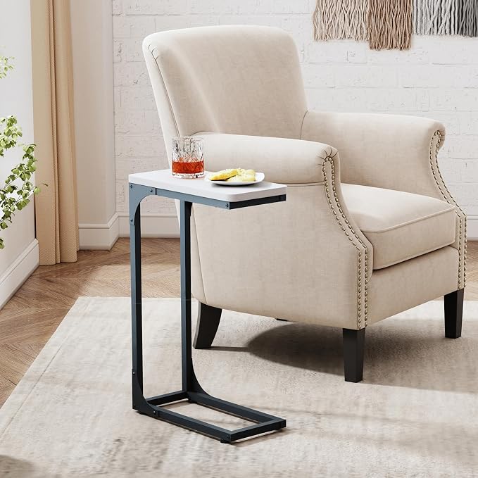 QEEIG Narrow C Shaped Side Table Set of 2 Living Room Sets Slim Couch Tray - Image 2