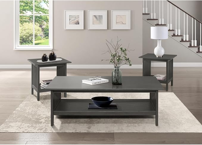 Classic Style Coffee Table and Two End Set Antique Gray Finish 3Pc Occasional by Unknown