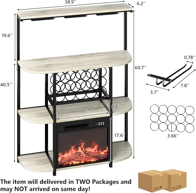 PUKAMI Bar Cabinet with Fireplace, Home Mini Bar Cabinet with Power Outlet and - Image 2