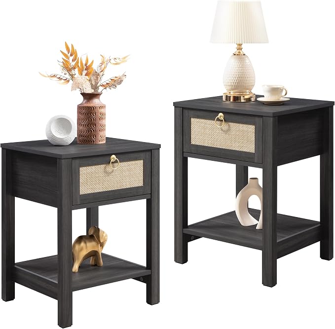 SICOTAS Rattan Nightstand Set of 2, Rattan Decor Drawer - Image 11