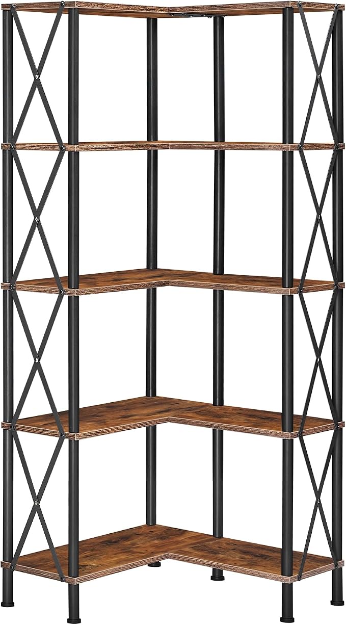 HOOBRO Corner Bookshelf, 5-Tier L-Shaped Bookcase, Industrial Open Display by HOOBRO