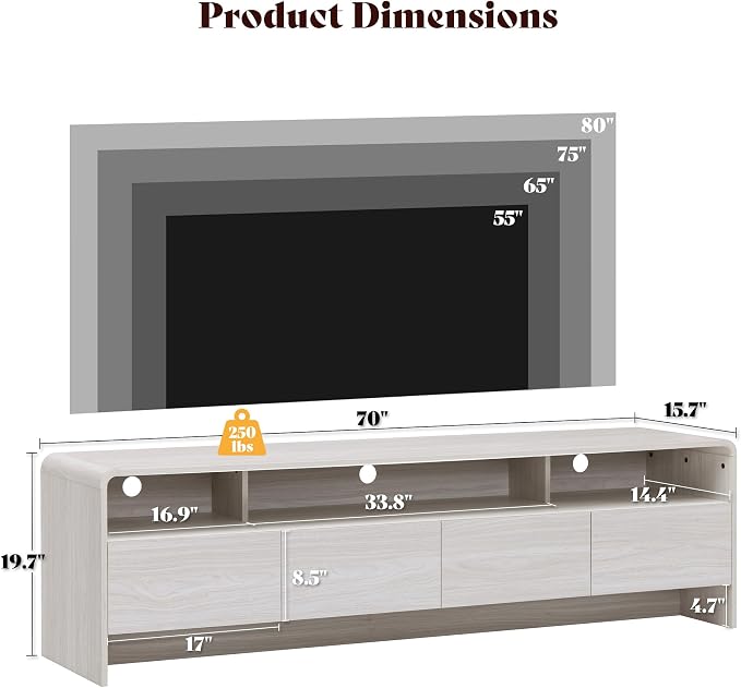 AMERLIFE 70" Modern TV Stand for TVs Up to 80", Wood TV Console - Image 2
