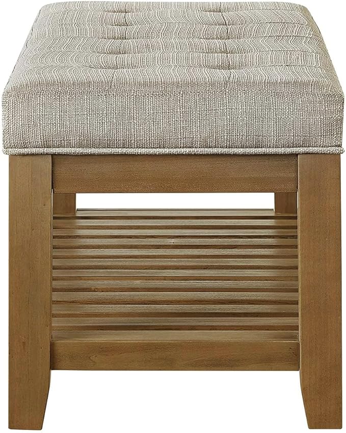 24KF Large Rectangular Upholstered Tufted Linen Fabric Ottoman Bench, Padded - Image 7