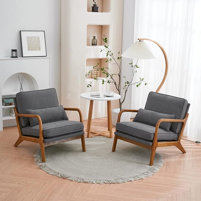 VINGLI Cozy Living Room Chairs, Linen Dark Gray Accent Chairs Set of 2 by VINGLI