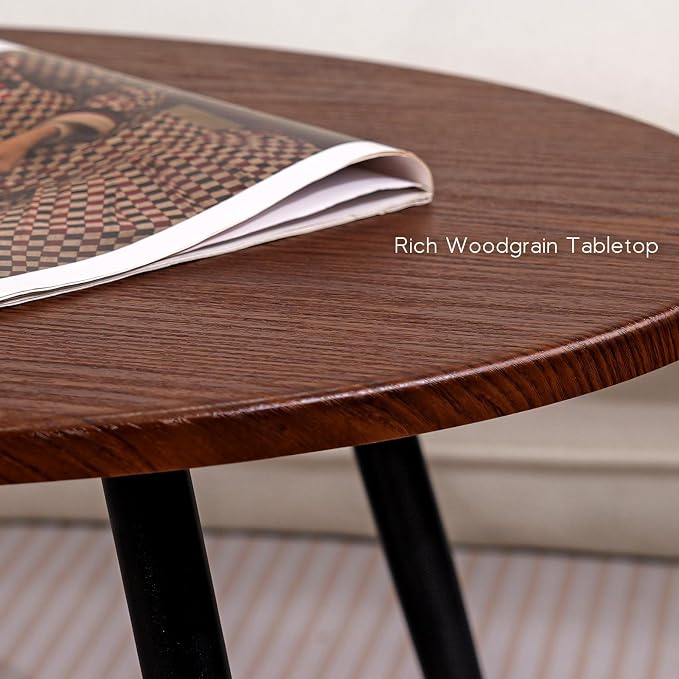2 Pcs Small Oval Coffee Table, 31.5" Retro Walnut Coffee Tables Nesting Tables - Image 9