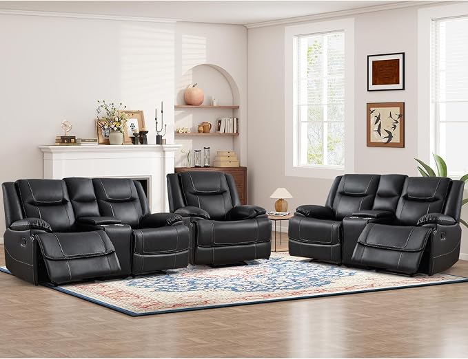 ANJ Premium Genuine Manual Reclining Sofa Set, Included Single Recliner Chair by ANJ