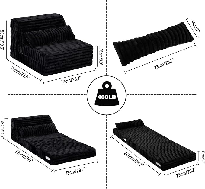 Tiita Folding Sofa Bed Single Size, Convertible Sleeper Chair Mattress - Image 2