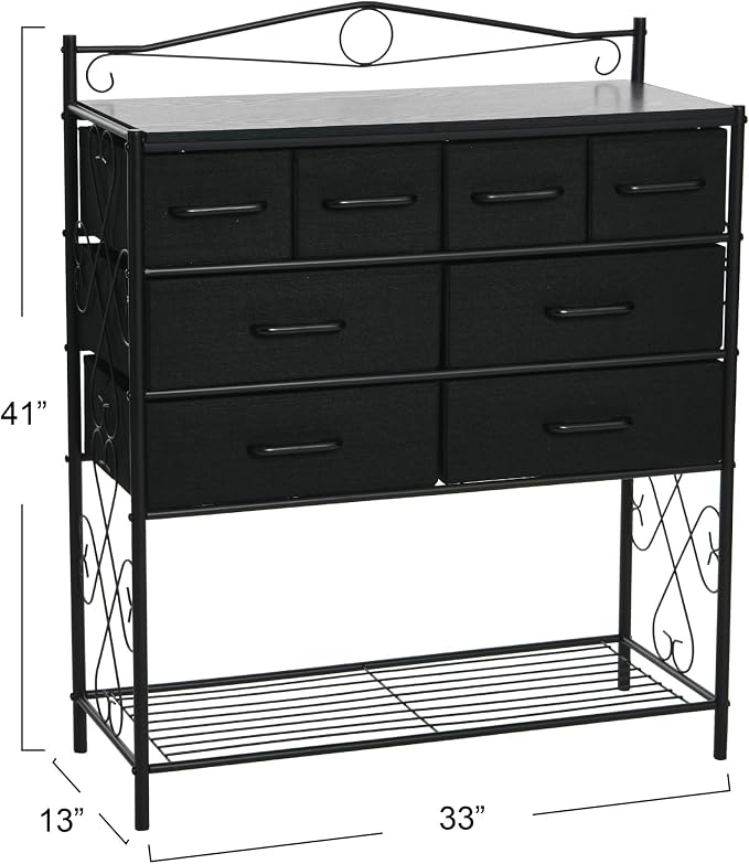 Household Essentials Black Oak & Iron Apothecary 8-Drawer Sideboard - Image 3