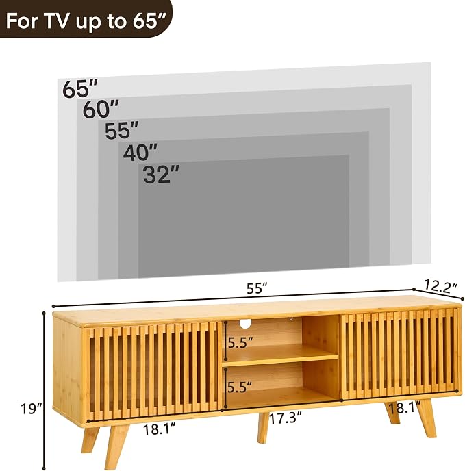 Bamboo TV Stand for TVs up to 65", Accent Entertainment Center - Image 2