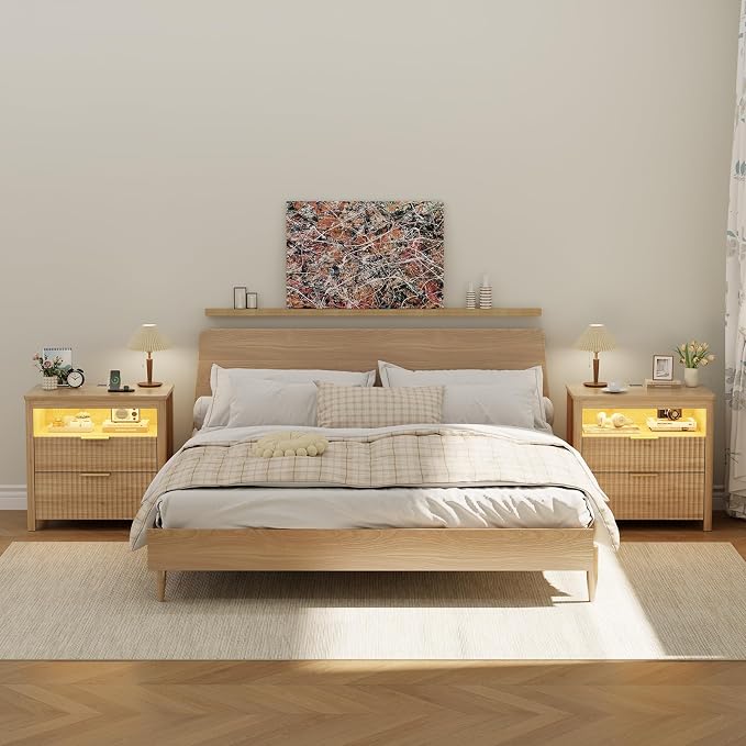 HNEBC Nightstand Set of 2 with Gun Drawer, Nightstands with Hidden Compartment - Image 9