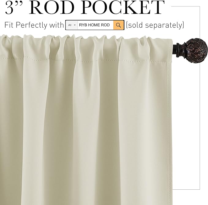 RYB HOME Privacy Bathroom Window Curtains, Short Thermal Insulated Heat - Image 2