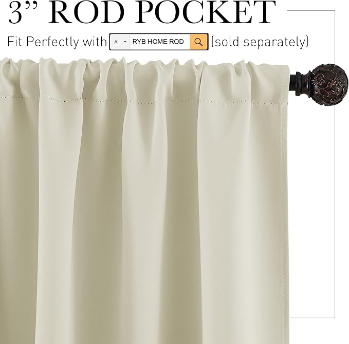 RYB HOME 54 inch Curtains for Living Room, Rod Pocket Thermal Insulated Small - Image 2