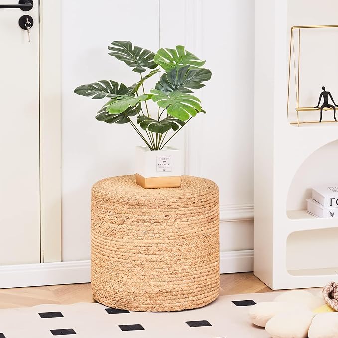 Wimarsbon 18'' Pouf Ottoman, Natural Braided Poof, Round Poufs, Rustic - Image 2