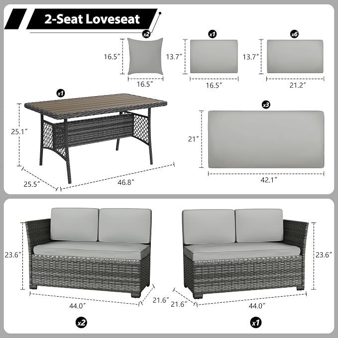 KIGOTY 7 Piece Patio Furniture Set, Outdoor PE Wicker Rattan Outdoor Dining Set - Image 2
