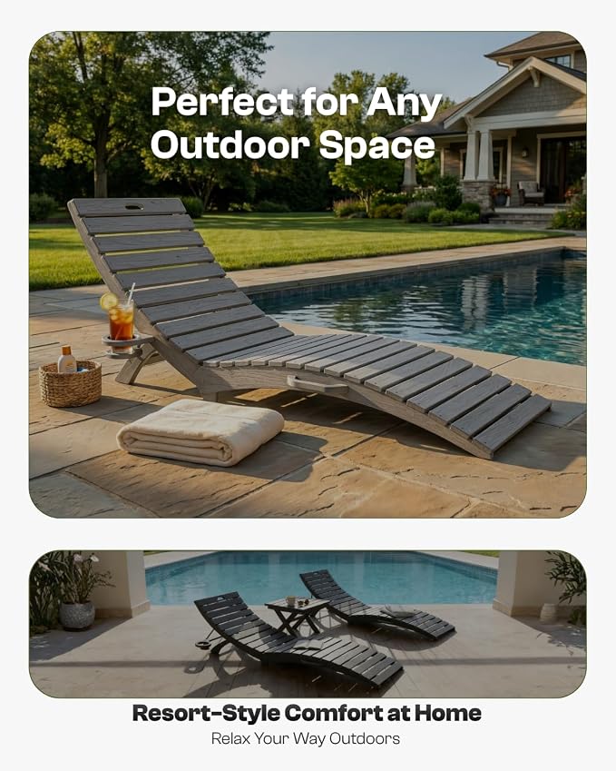 Folding HDPE Pool Lounge Chairs Set of 6, Pre-Assembled Outdoor Chaise Lounge - Image 7