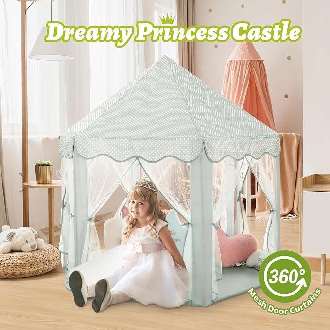 Monobeach Princess Tent Girls Celadon Large Playhouse Kids Castle Play Tent - Image 3