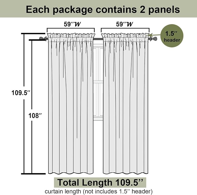 Lecloud Black Sheer Curtains 108 Inches Long 2 Panels Set, Extra Wide Airy - Image 2