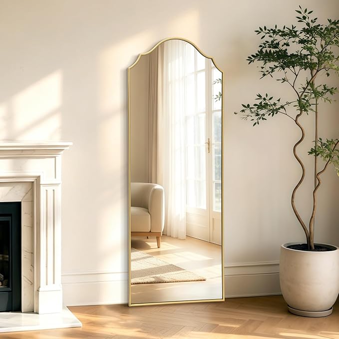 Besdomus Scalloped Full Length Mirror: 21"x56" Gold Arched Floor Mirror - Image 7