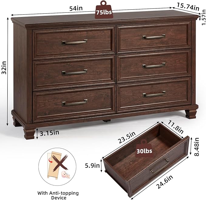 SAVOR LIFE Farmhouse Espresso 6 Drawer Dresser - Image 2