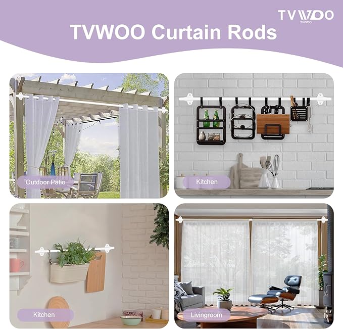 TVWOO Wrap Around Curtain Rods, 5/8 Inch Adjustable Blackout Curtain Rod Set - Image 5