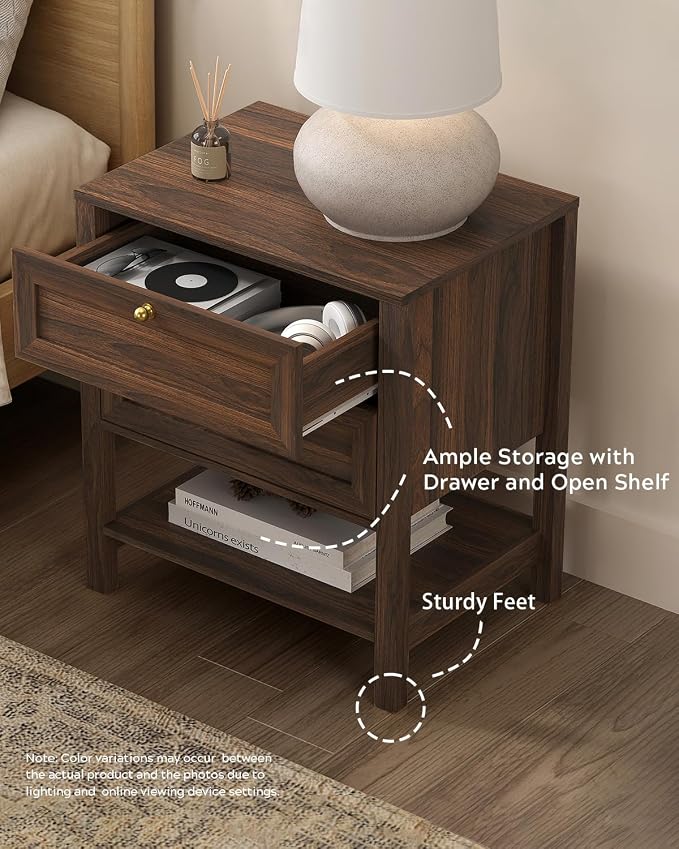 EYYTHUNG Brown Nightstand Set of 2, Wooden Farmhouse Floor Night Stand - Image 5