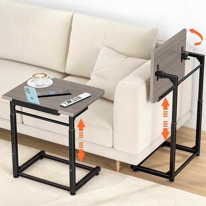 Tv Tray Table Set of 2, 8-Level Adjustable Height Couch Side Table，90° Tilt by Dataroad+Selead